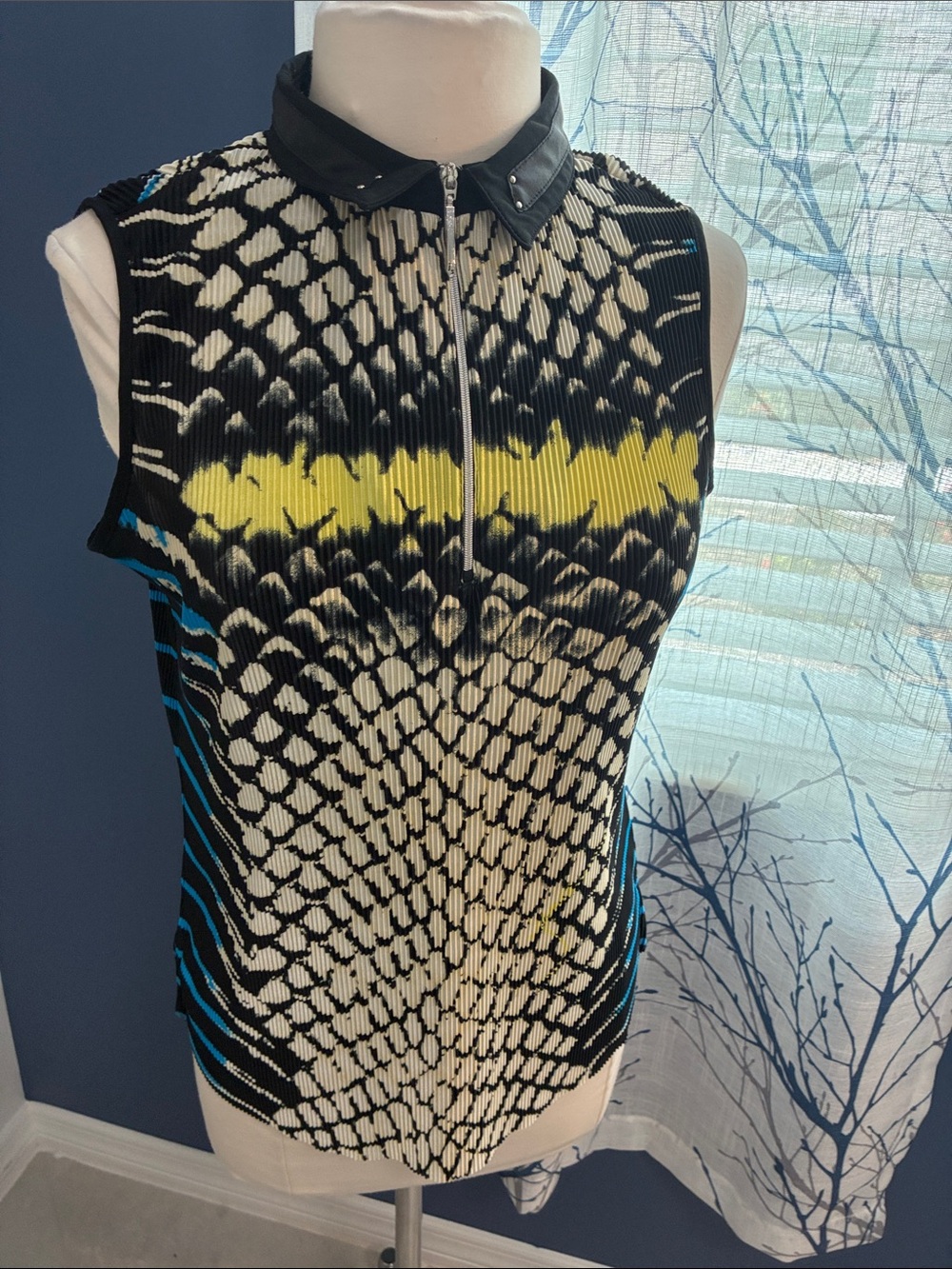 Jamie Sadock Sleeveless Printed Reptile-Pattern Top with Yellow Accent